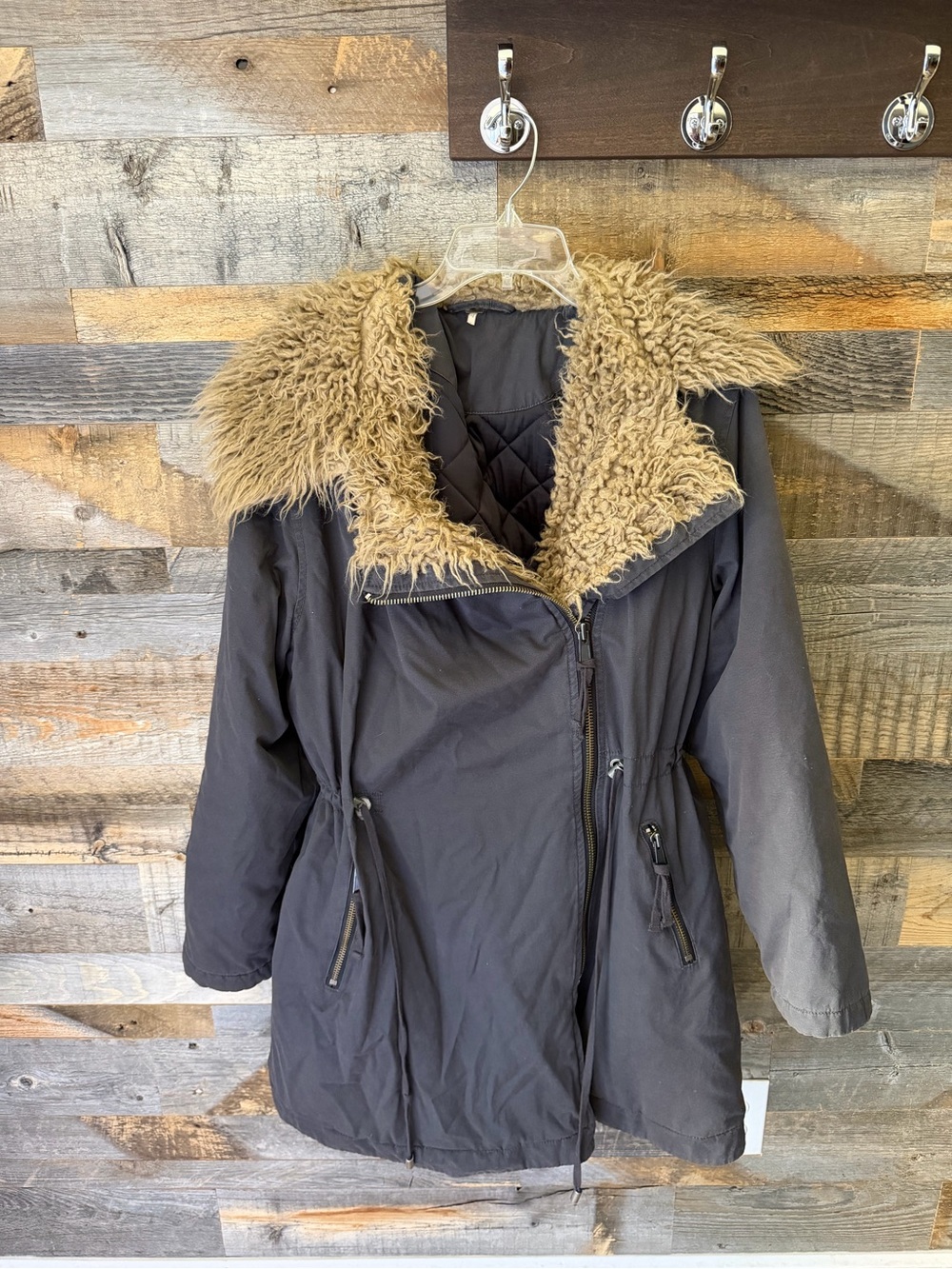Free People Gray Oversized Parka With Faux Fur Extreme Moto Coat, S - Picture 2 of 7